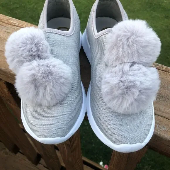 Sam Edelman Circus Pom Pom slip on sliver sparkle casual sneakers size 6 - Picture 3 of 8